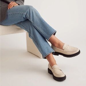 Quince Italian Leather Lug Sole Chunky Platform Loafers Ivory/Bone Sz 10.5